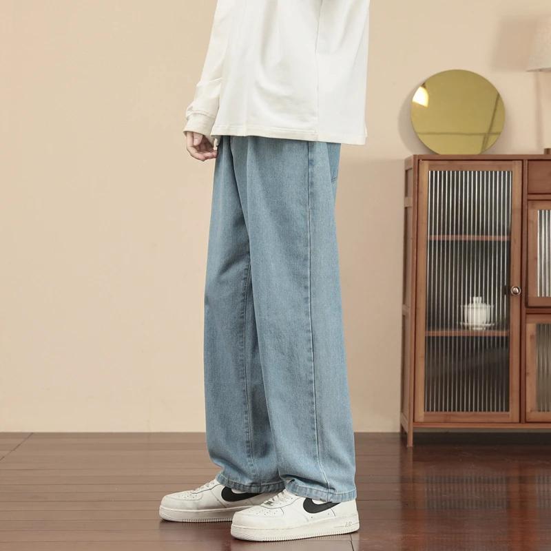 Jean décontracté pour hommes, longueur cheville, classique, droit, Denim, jambes larges, bleu clair,