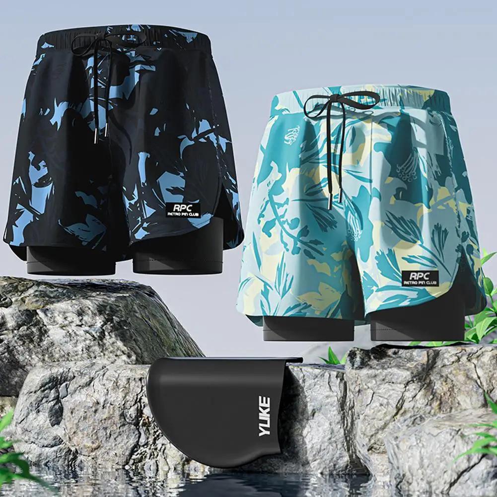 Maillot de bain 2 en 1 pour hommes, avec doublure de Compression, extensible, séchage rapide, short 