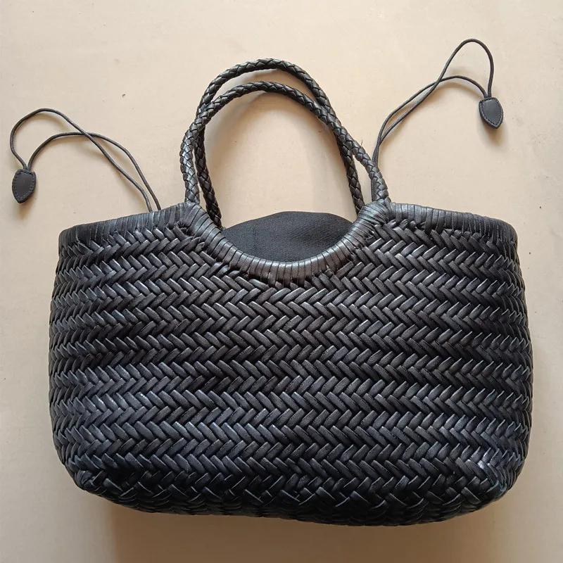 Sacs à main en cuir véritable pour femmes, sac à provisions décontracté tissé de luxe, panier vintag