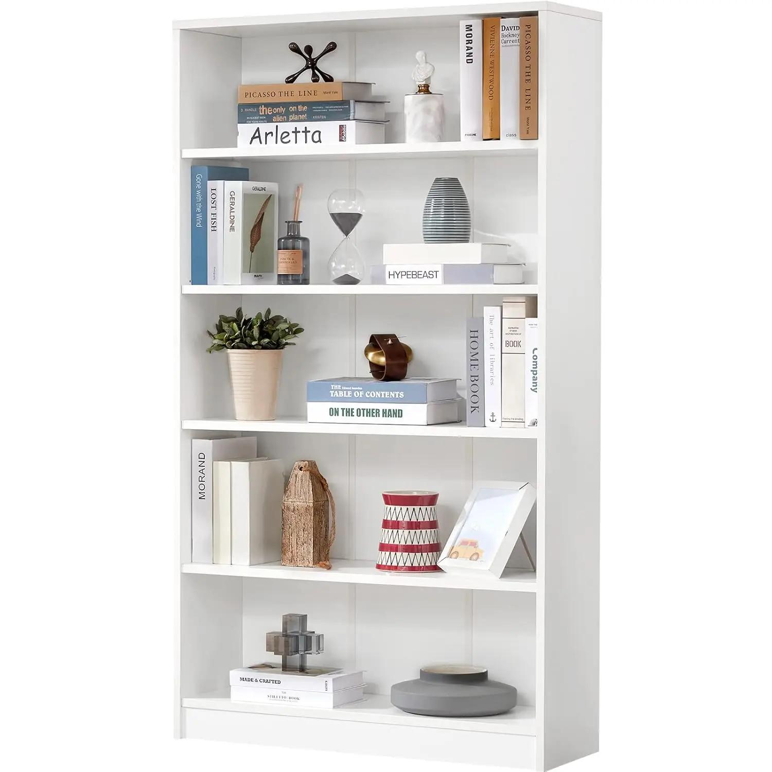 Étagère blanche pour chambre à coucher, bibliothèque de bureau à 5 étagères, 60 pouces de hauteur, b