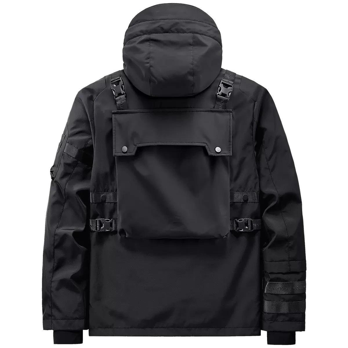 Veste à capuche pour homme, Streetwear Hip Hop, Coupe-vent combiné, Multi-poches, Vêtements fonction