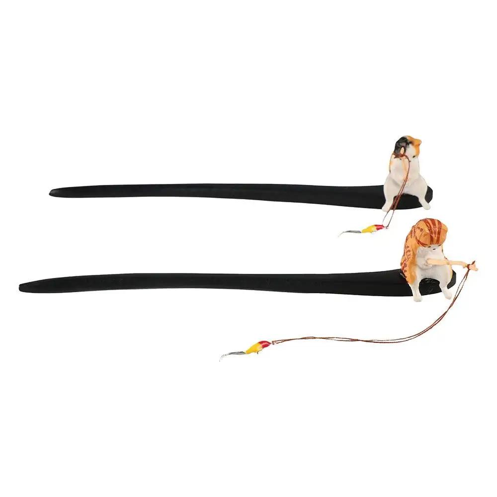 Bâton de pêche en bois de chat mignon, bois de santal noir, épingle à cheveux Hanfu de Style chinois