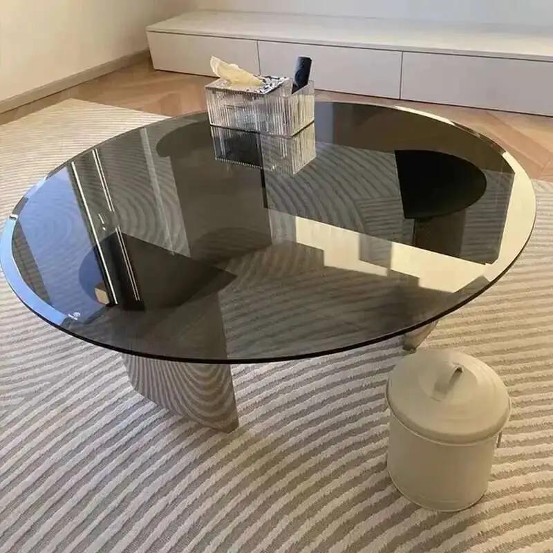Table en verre trempé de luxe léger italien, Table basse moderne pour la maison, Table ronde créativ