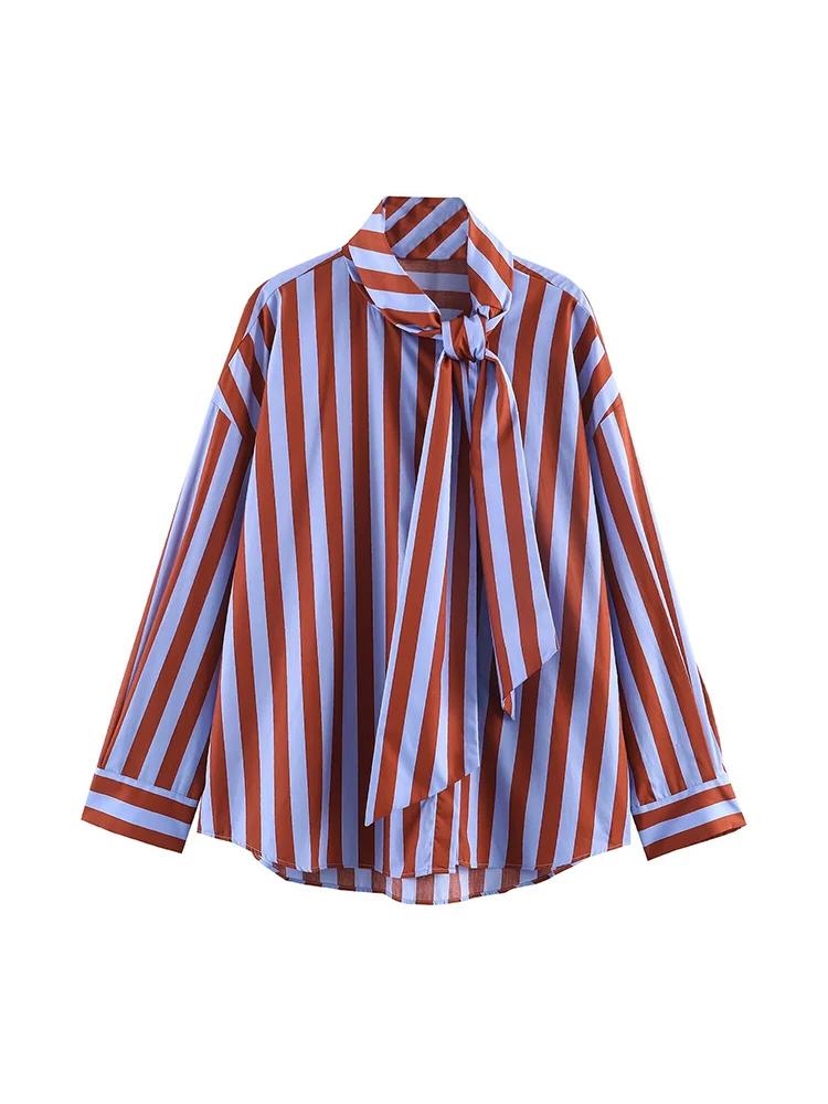 Chemisier rayé élégant à nœud papillon pour femme TFMLN, nouvelle collection printemps, chemise ampl