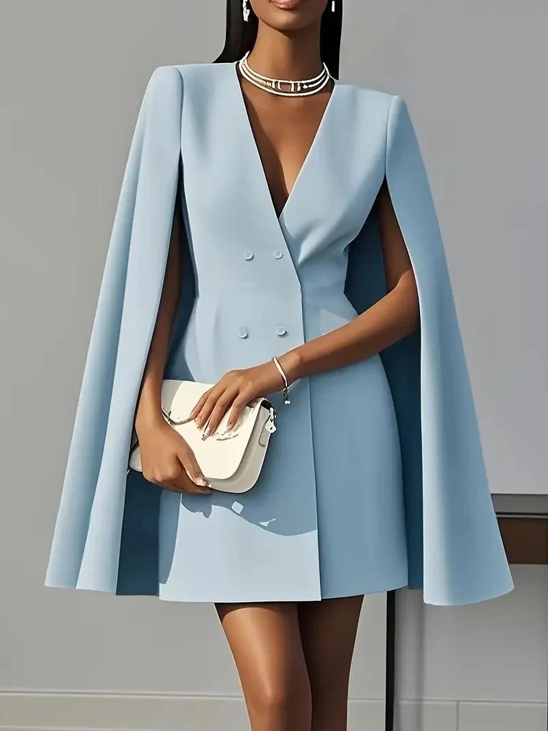Cape châle à double boutonnage pour les déplacements d'automne, robe de costume de couleur unie, vêt