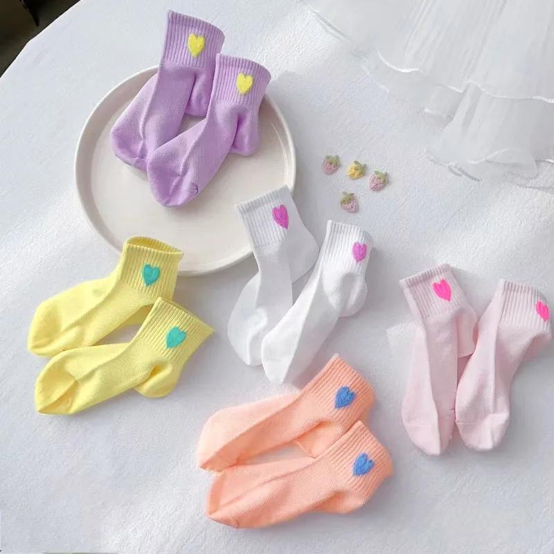 5 paires de chaussettes pour filles, motif en forme de cœur, maille respirante et confortable pour e