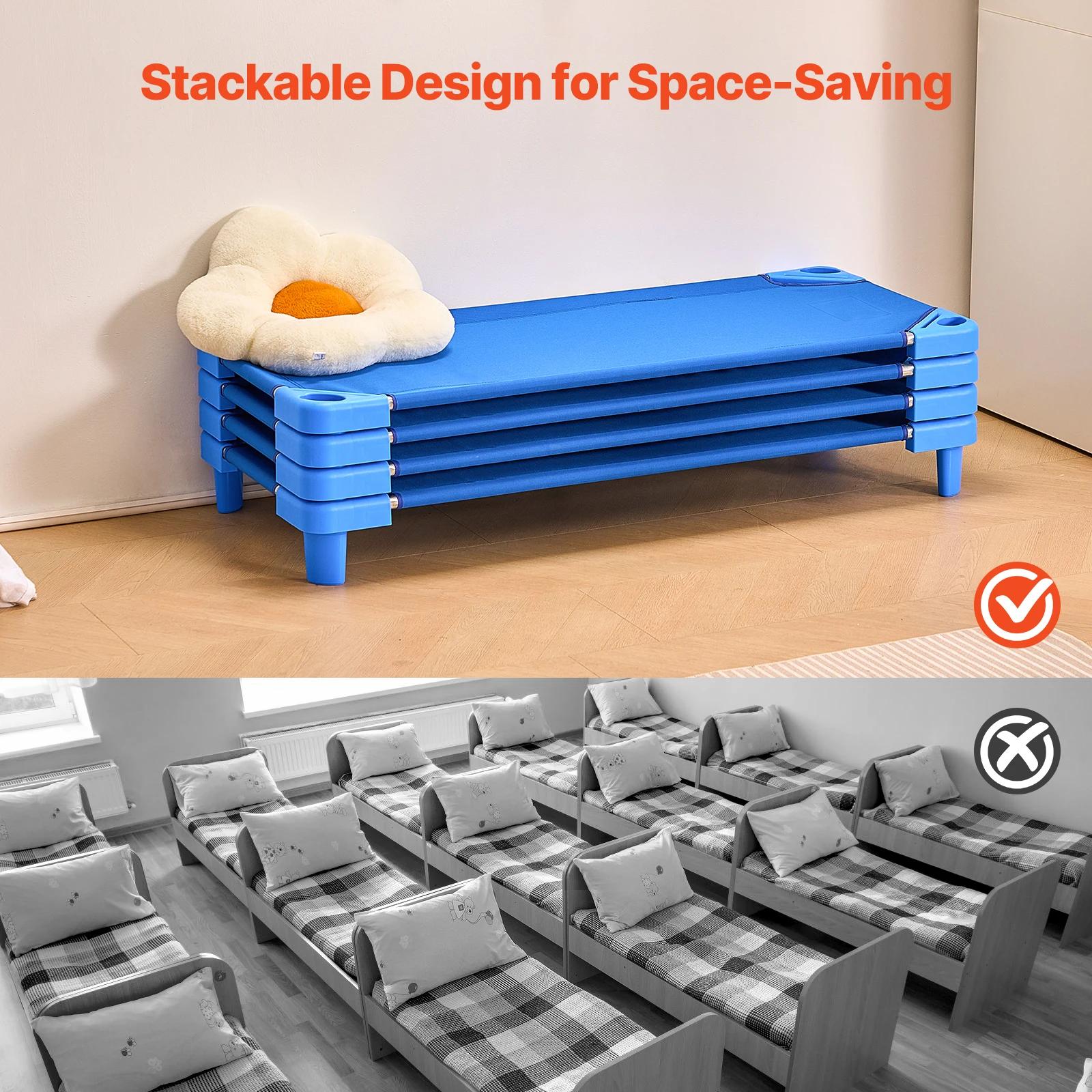 VEVOR Lit de sieste empilable pour enfant, 4 pcs, lit de couchage portable pour tout-petits, 130 x 5