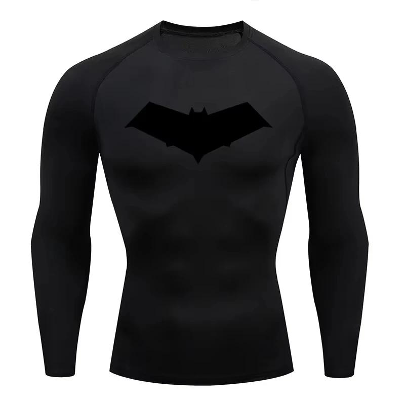 T-Shirt de Compression pour hommes, imprimé chauve-souris, séchage rapide, haut d'entraînement, Fitn