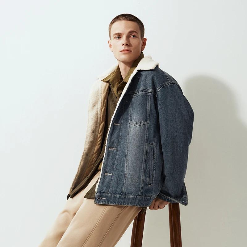 Semir Denim veste hommes hiver coton manteau 2025 nouvelle rue rétro en détresse fausse laine d'agne