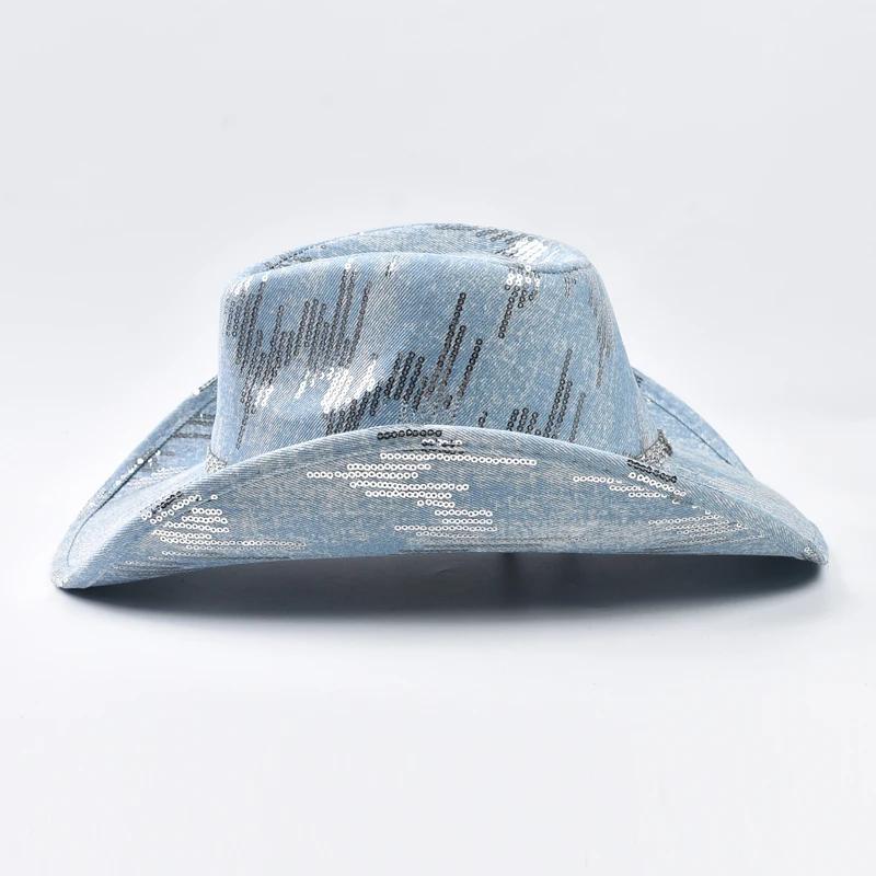 Chapeau de cowboy occidental en denim lavé, chapeau de jazz de cow-girl adapté aux vêtements décontr