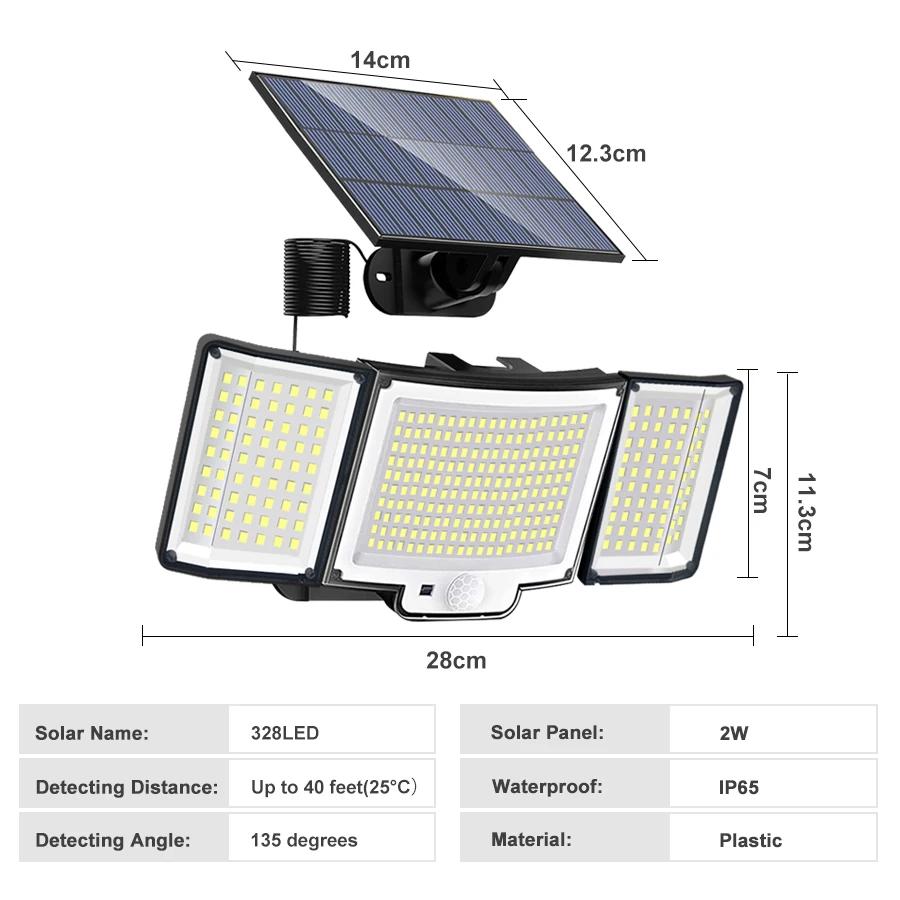 348LED lampe solaire lumière de sécurité extérieure avec capteur de mouvement étanche 126/328LED pro