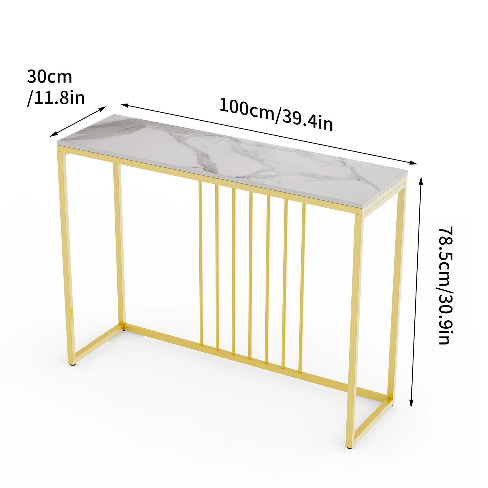 Table Console de Couloir, Étroite et Mince, en Marbre group, Long Bar, Pieds Métalliques, Support In