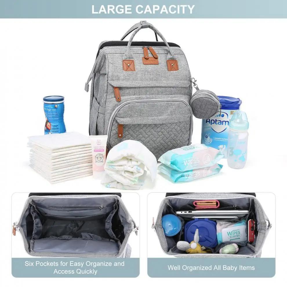 Sac à dos multifonctionnel pour couches de lit, sac à langer pour bébé fille et garçon, grande capac