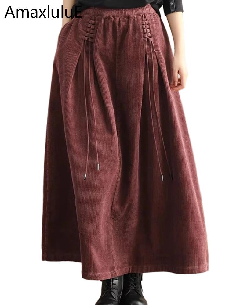 Amax luluE mode chinoise vêtements d'hiver femmes élégantes jupes en velours côtelé amples dames loi
