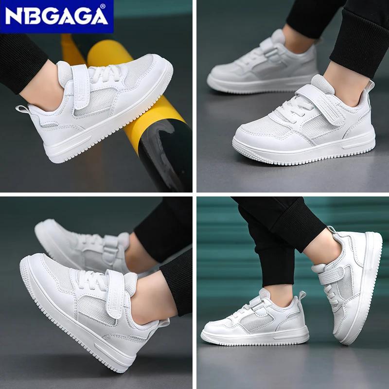 Chaussures de marche plates en cuir noir pour enfants, chaussures décontractées pour garçons et fill