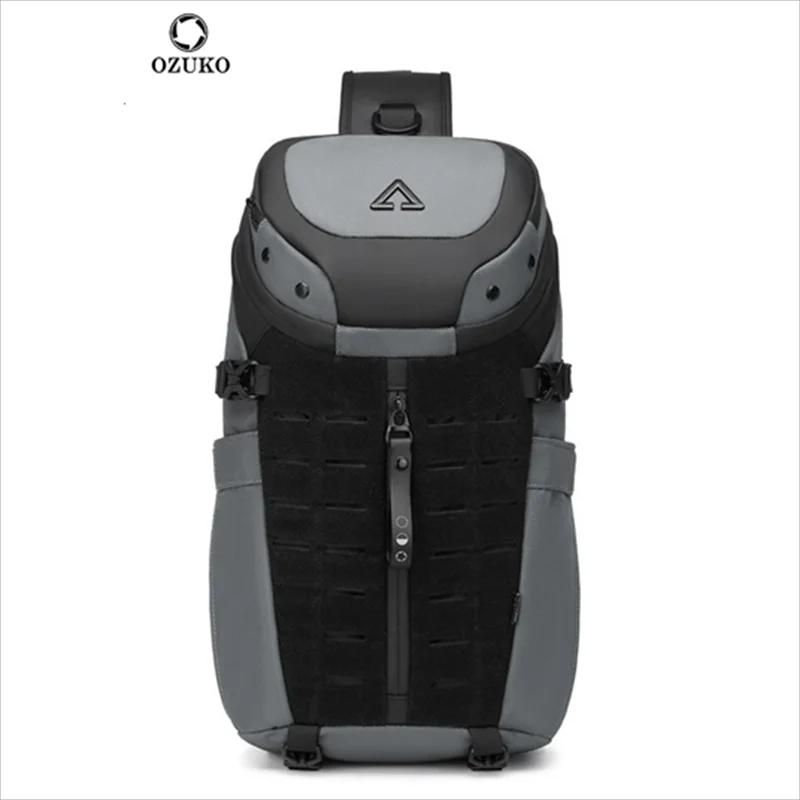 Ozuko-Sac à bandoulière étanche pour homme, sac de poitrine, sac à bandoulière antivol, USB, message