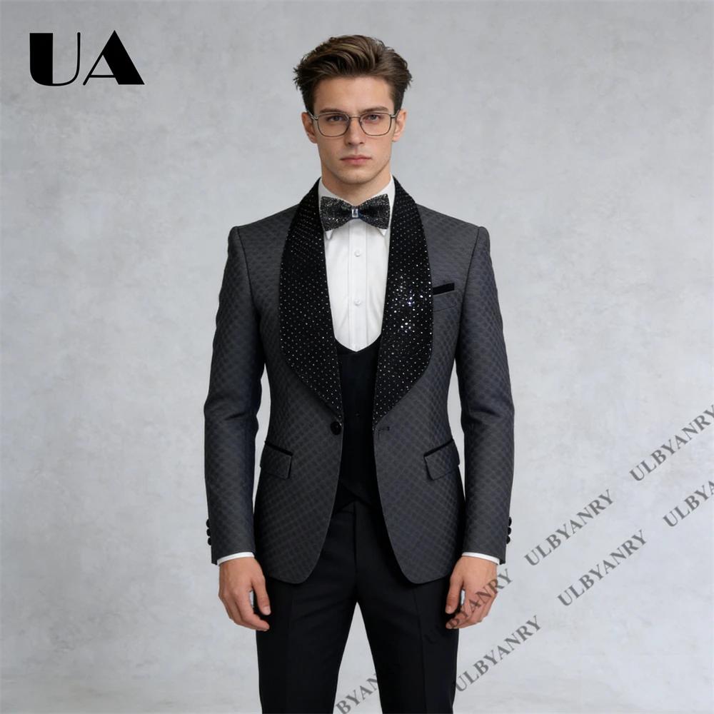 Ensemble de costume brillant trois pièces ULBYANRY comprenant veste, gilet et pantalon, col et gilet