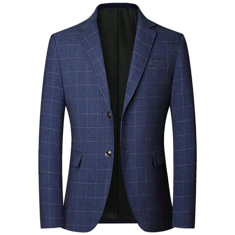 Manteau de Costume Homme Automne 2025 – Blazer à Carreaux Tendance avec Col Rabattu, Manches Longues