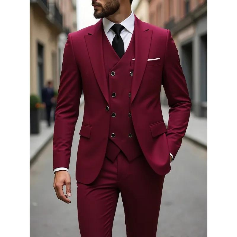 Costume homme à simple boutonnage, ensemble 3 pièces, tenue formelle, toutes saisons, Traje American