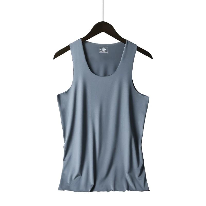Gilet pour hommes, sous-vêtements de fitness serrés et respirants sans couture en soie glacée, maill