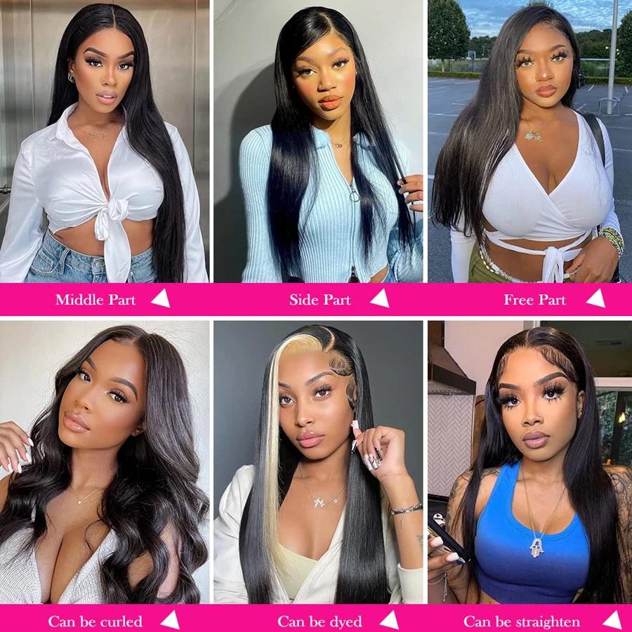 Perruque Full Lace Wig sans colle brésilienne naturelle, cheveux lisses, 13x6, 13x4, 360 de densité,