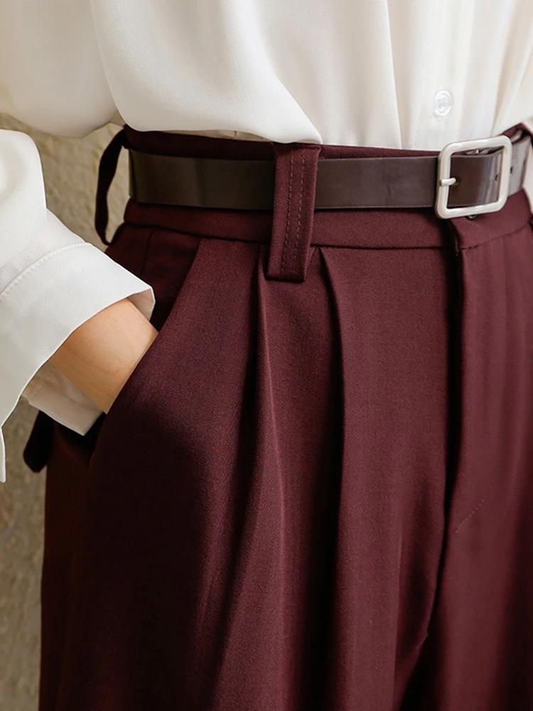 Costume bordeaux pour femmes, pantalon de bureau élégant, taille haute, jambes larges, à la mode, av