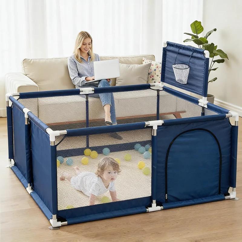 Parc de jeu pour bébé avec panier de basket, aire de jeu de 128 x 128 cm pour tout-petits, centre d'