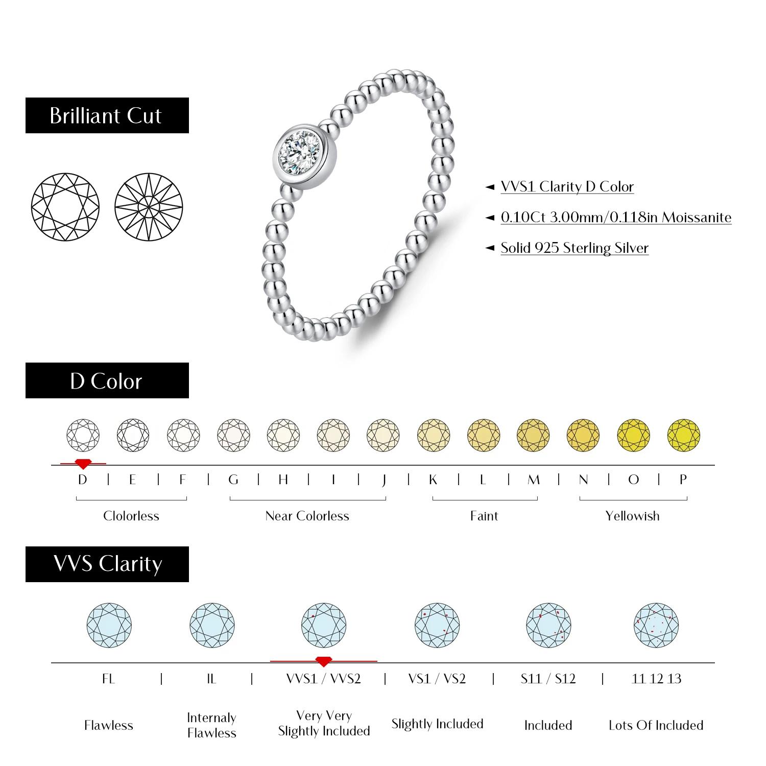MODIAN – bague Moissanite en argent Sterling 925, perles, bagues empilables à la mode pour femmes, b