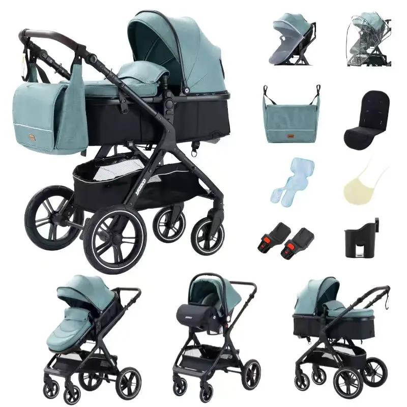 Poussette 3-en-1 pour bébé, poignée réversible, pliage en une seule étape, cadre en aluminium, ensem