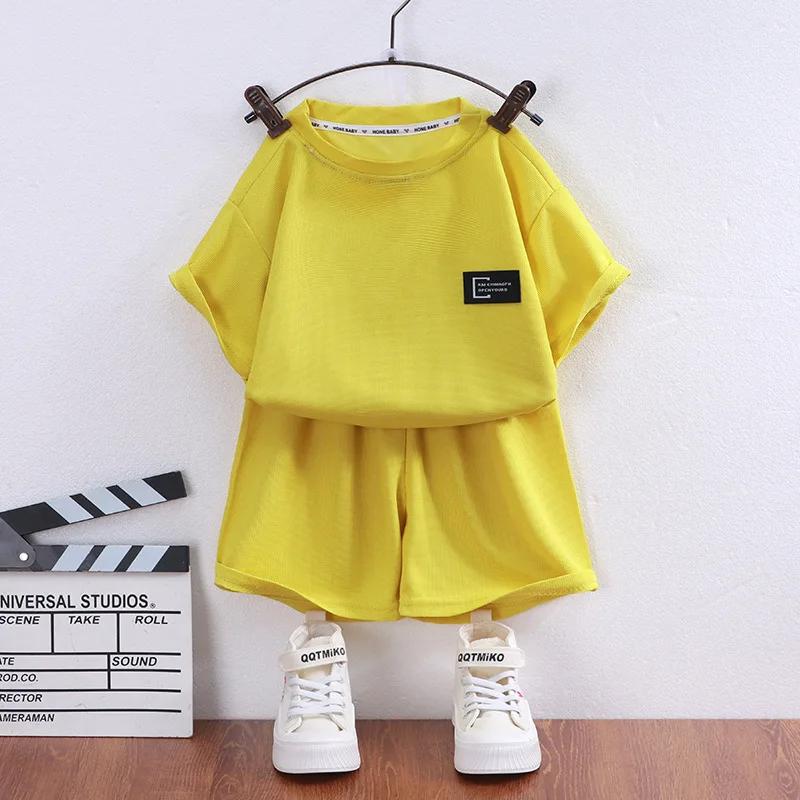 Ensemble de vêtements pour garçons et filles de 1 à 10 ans, vêtements coréens d'été en tissu gaufré 