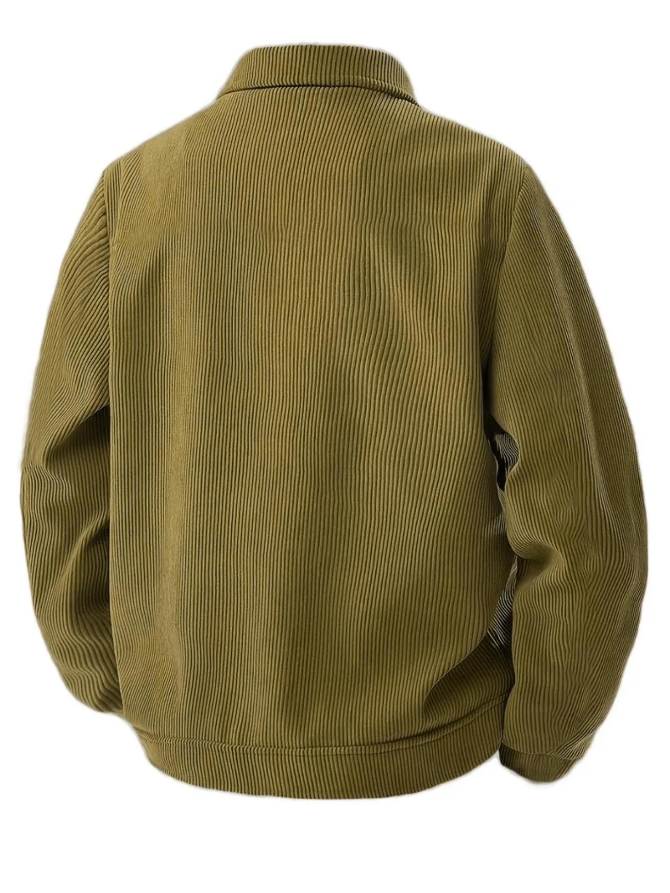 Veste en velours côtelé pour homme, col rabattu, boutons, poche poitrine, style décontracté vintage 