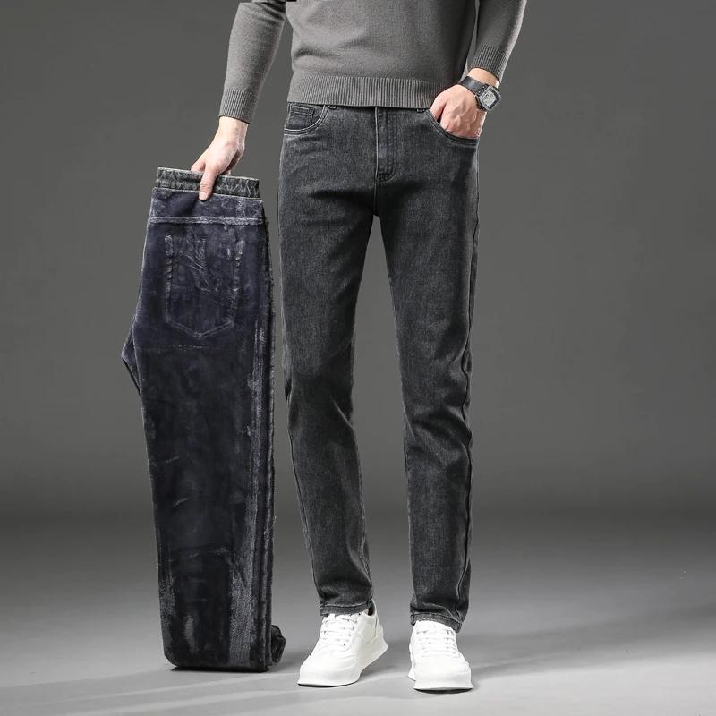Jean épais et chaud en polaire pour homme, pantalon en Denim, Slim, droit, élastique, décontracté, à