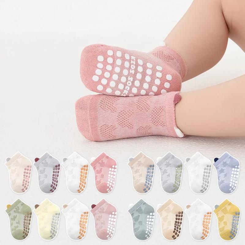 4 paires/ensemble coton respirant enfants chaussettes printemps été mince bébé maille chaussette cou