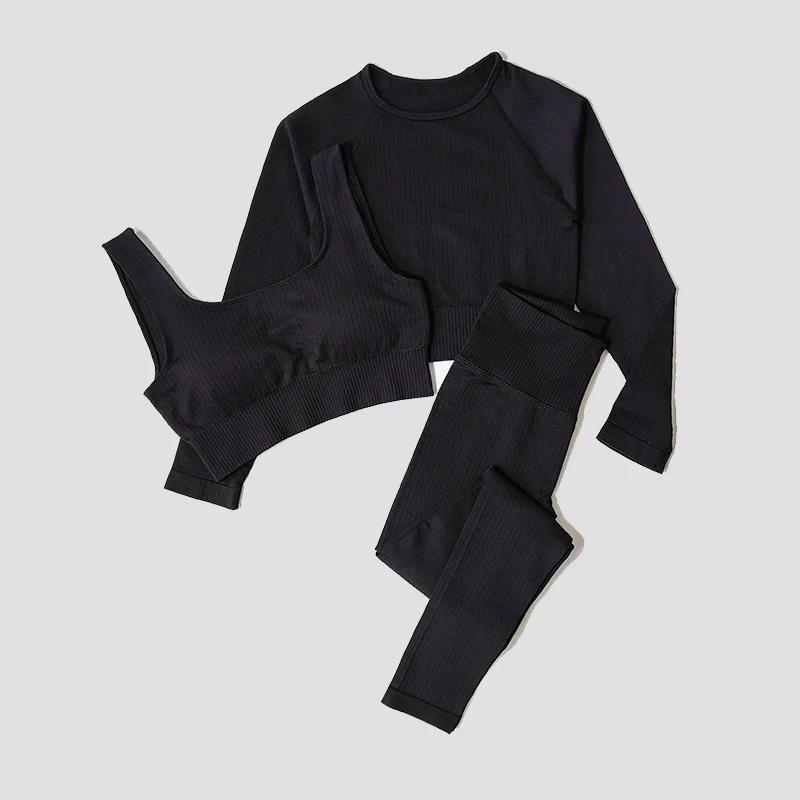 WAREBALL Ensemble de Vêtements de Yoga, Legging, Brassière et Haut à Manches longues, Sans Couture, 