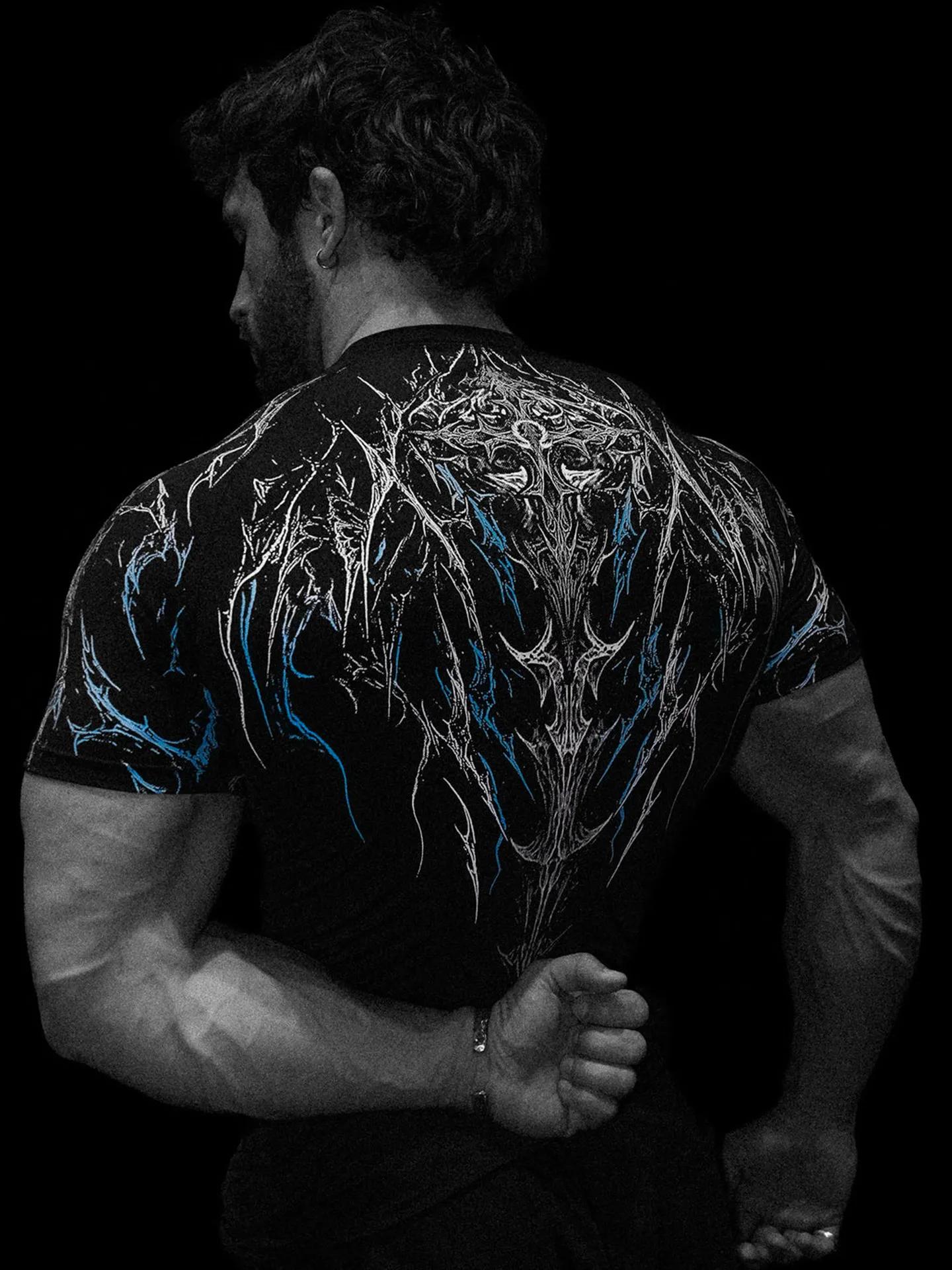 T-shirt de sport imprimé à compression à séchage rapide pour homme Dark Dragon Slayer, nouvelle coll