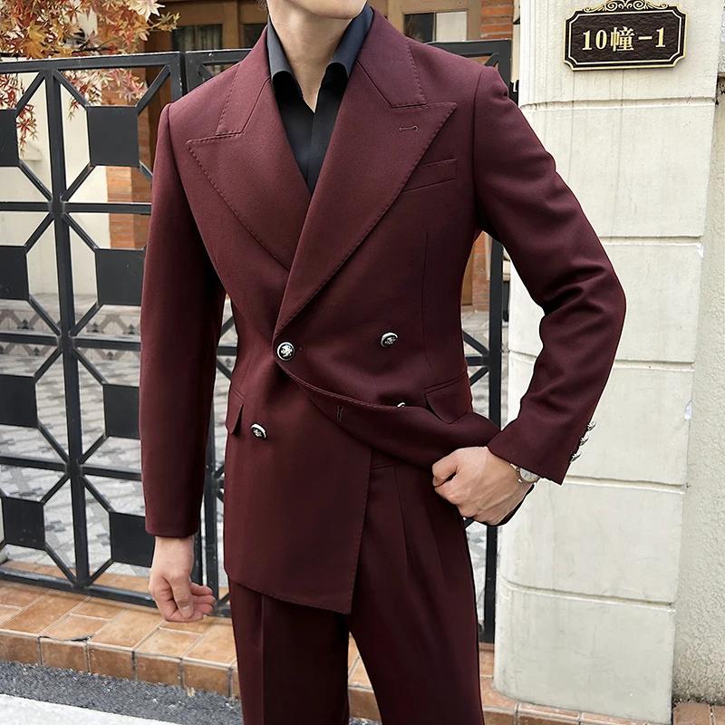 Blazers à double boutonnage de style britannique pour hommes, optique de document solide, vestes cha