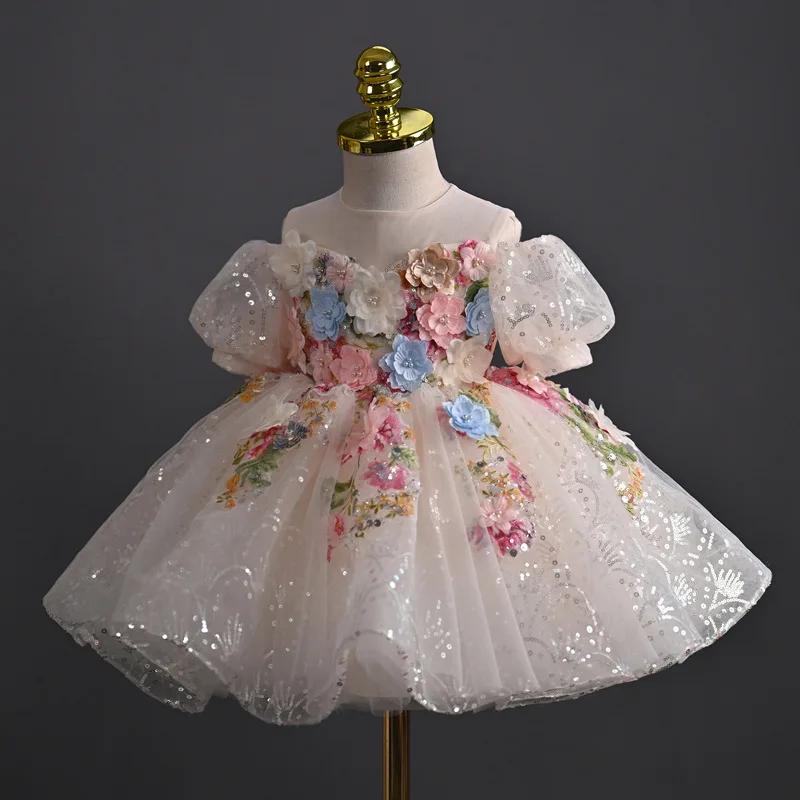 Robe de bal de princesse pour filles d'honneur, robe mignonne pour enfants pour anniversaire, specta