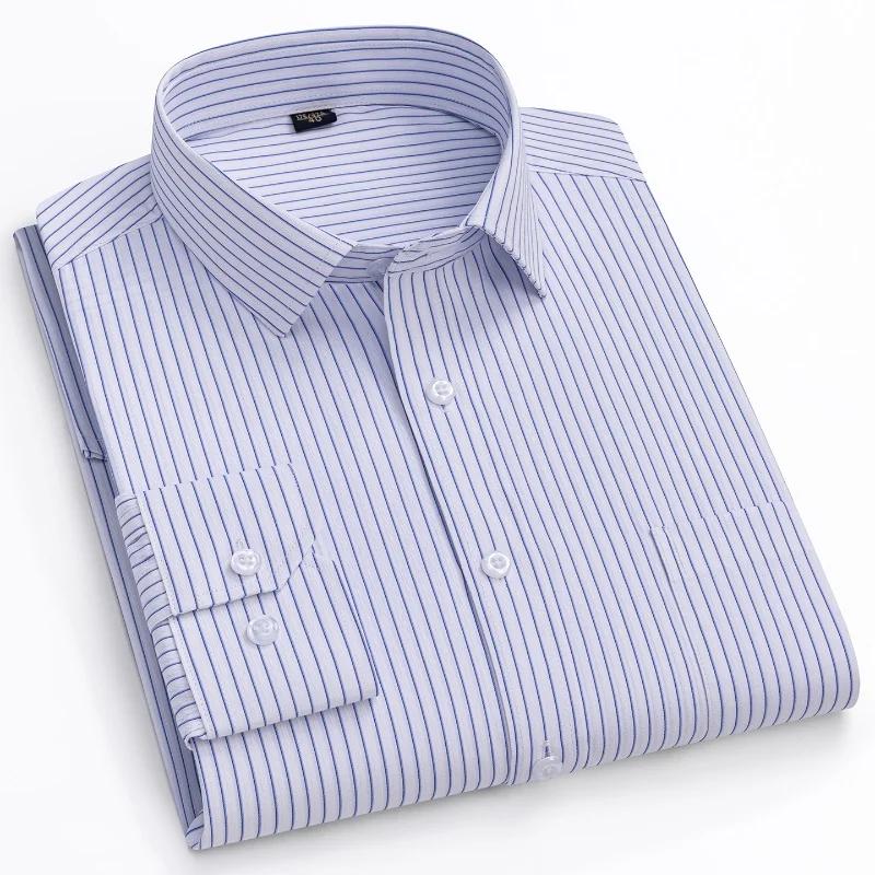 Chemise Formelle Homme Manches Longues Couleur Unie Rayée Mode Business Poche Blanche Chemise Social