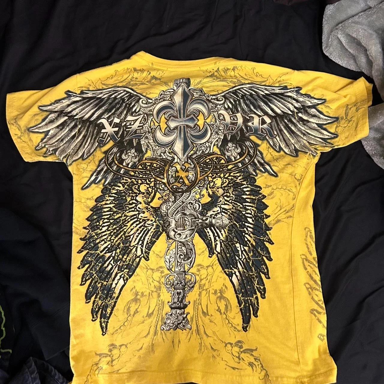 T-shirt rétro Xtreme Angel Wing pour hommes et femmes, jaune, manches courtes, Harajuku, mode améric