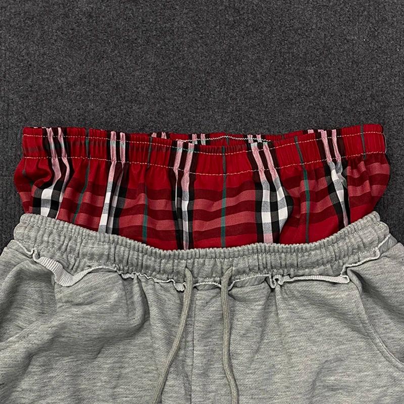 Pantalon décontracté à Double taille à carreaux pour femmes, ample, mode de rue, avec lettres brodée