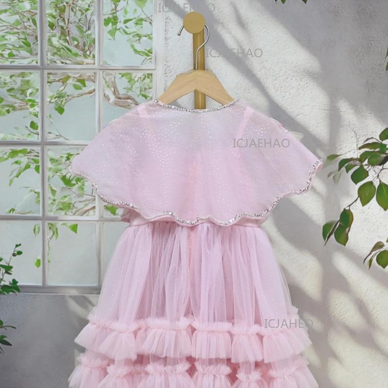 Robe de princesse rose pour filles, avec tulle et broderie, élégante, 3D, pour anniversaire, fête fo