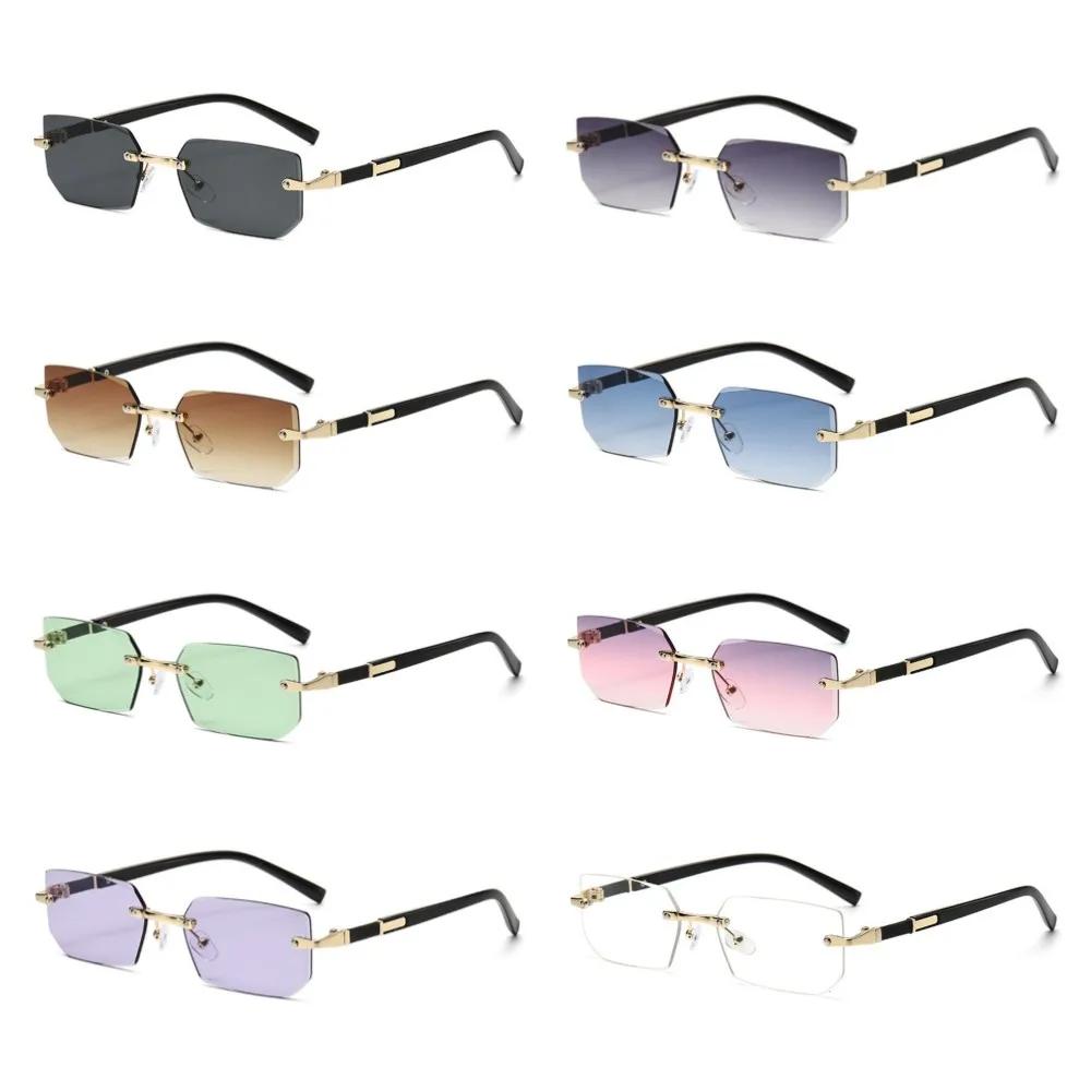 Lunettes de soleil rectangulaires sans monture avec bord coupé, lunettes sans cadre, lunettes de sol