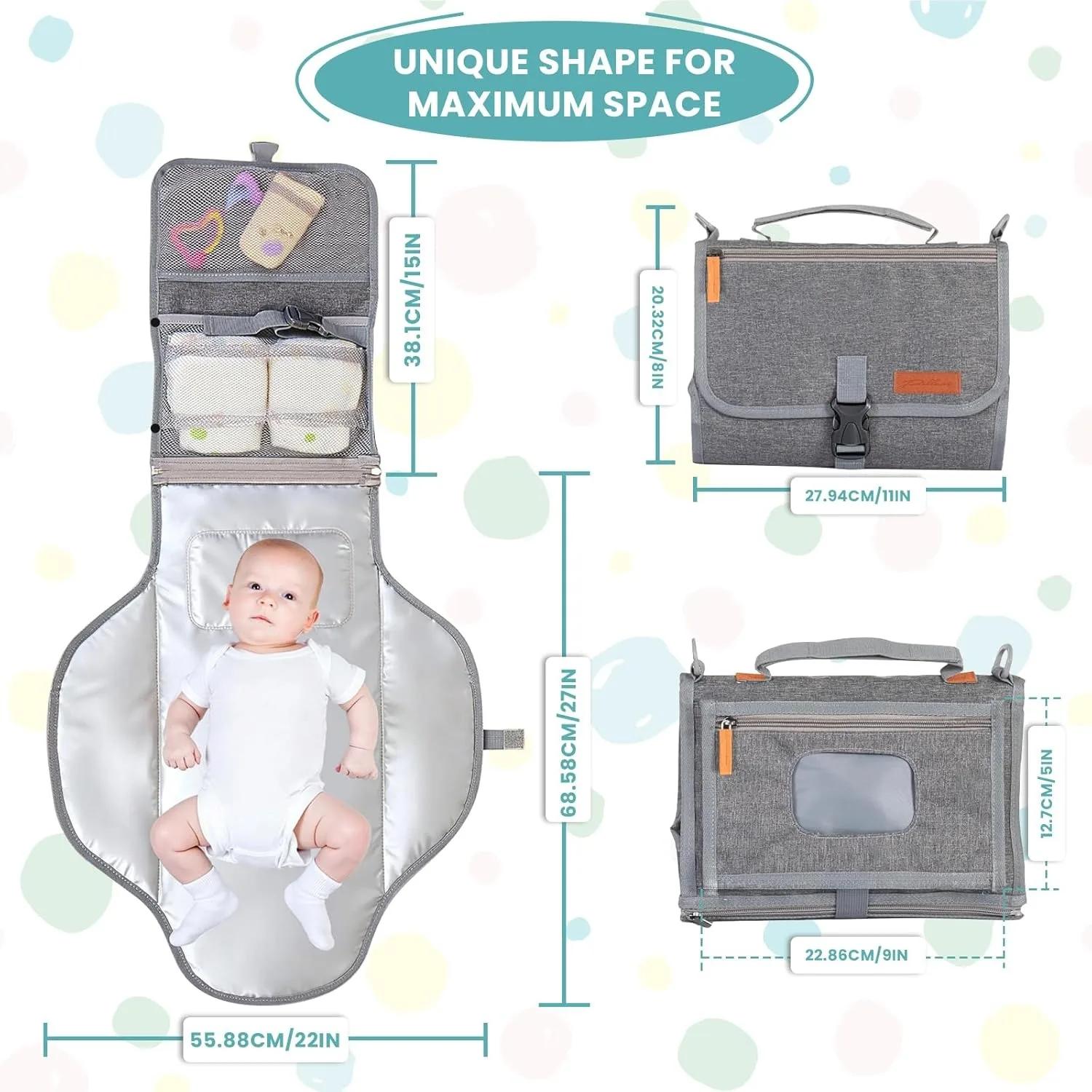 Tapis à langer portable pour bébé, design intelligent, avec poche pour lingettes, pliable, pour les 