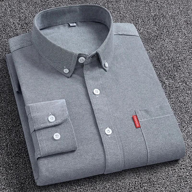 Chemises Oxford à manches longues pour hommes, 5XL, 100% coton, couleur unie, col rabattu, coupe rég