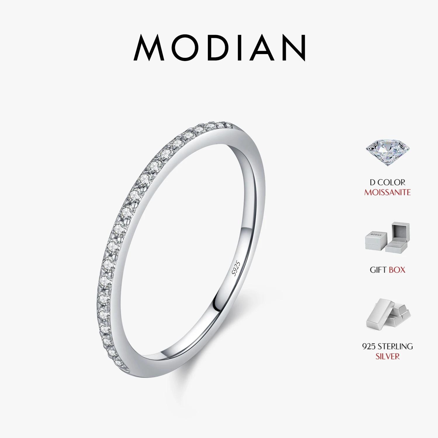 MODIAN Simple éternité Moissanite bague 925 en argent Sterling scintillant Simple mince anneaux de m