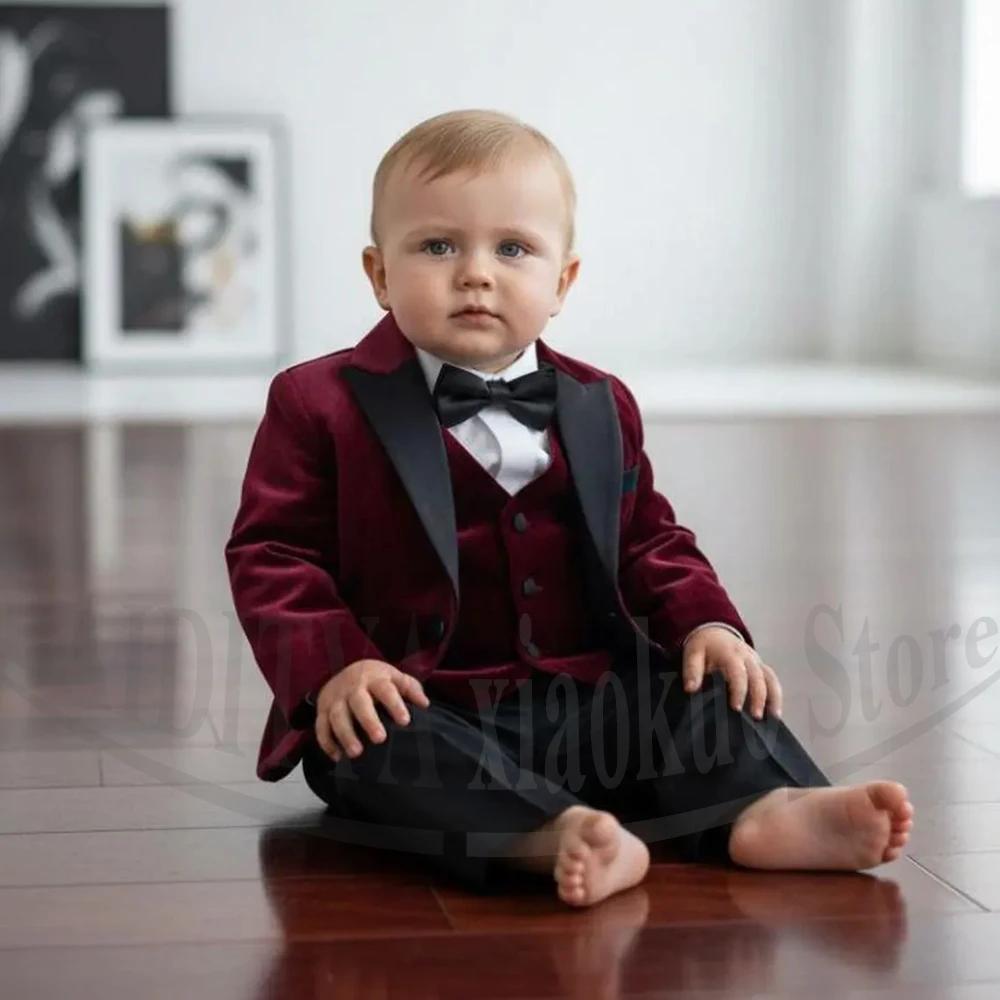 Ensemble de costume de smoking en velours pour bébés garçons, avec nœud papillon noir, pour mariage,