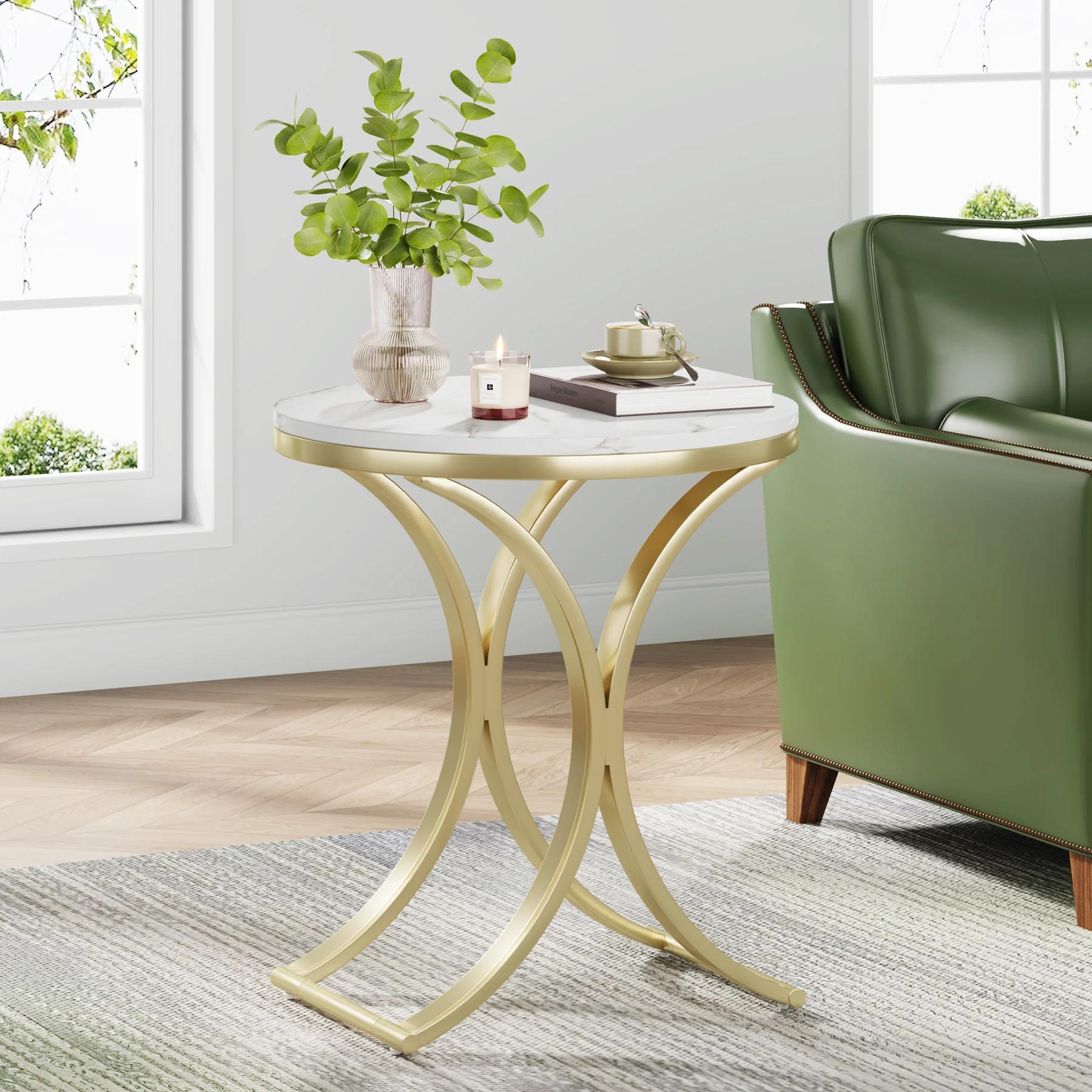Tribesigns-Table d'appoint ronde en or blanc, petite table basse moderne, table d'appoint C, table d