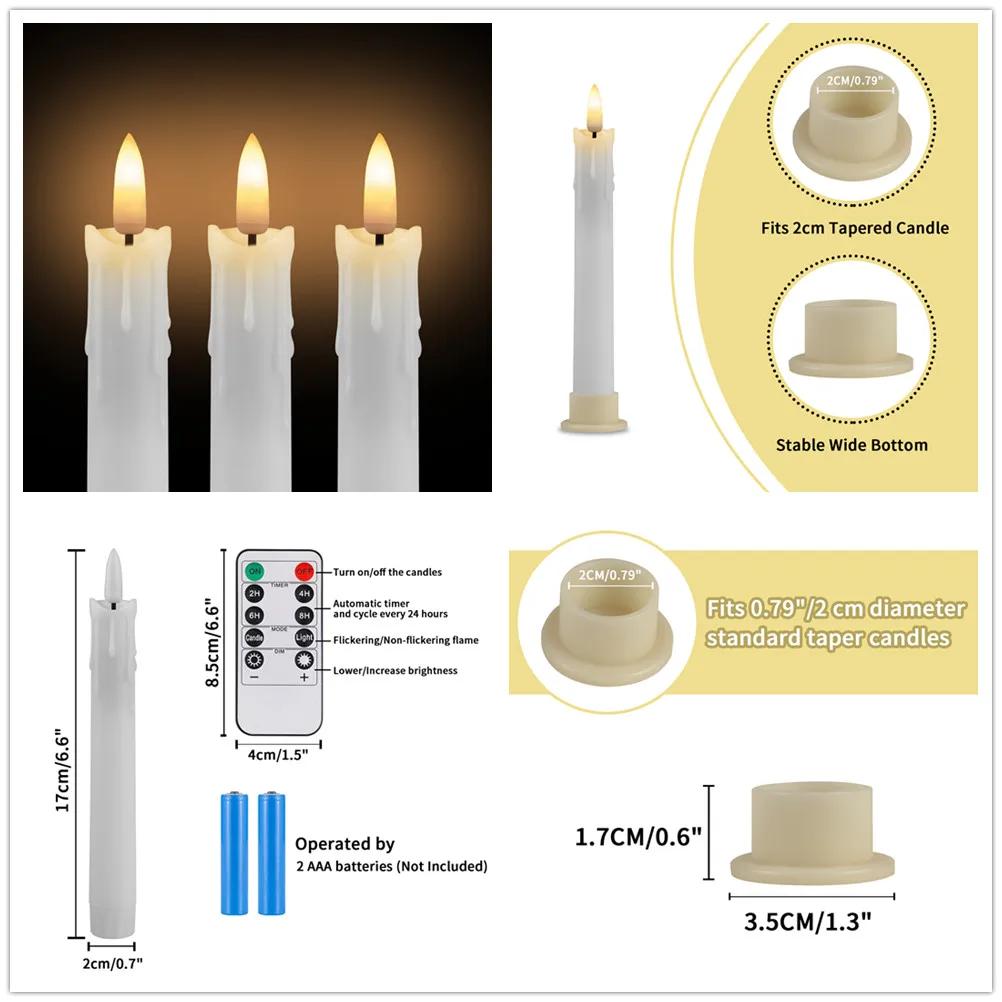 Cône d'ivoire scintillant sans flamme avec télécommande, LED, bougie mèche 3D, fonctionnement à pile
