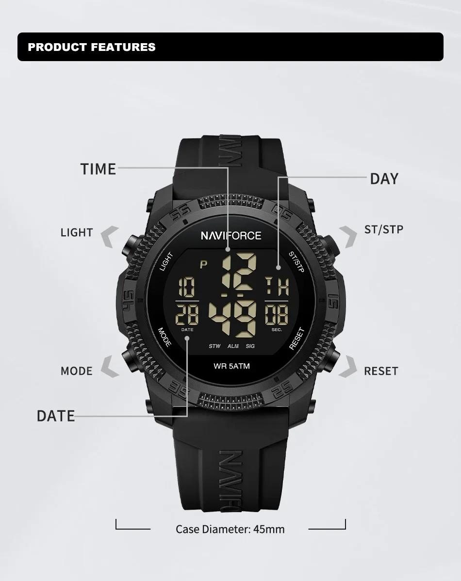 NAVIFORCE NF7104 Montre électronique numérique LCD décontractée avec alarme de date et de semaine po