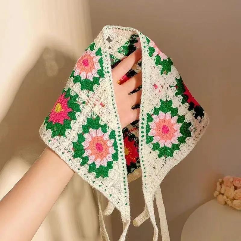 2026 Bandeau triangulaire ajouré en crochet fait main pour femmes coréennes, style doux et mignon, p